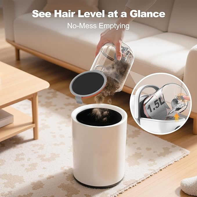 Afloia 6-in-1 Dog Grooming Kit, Pet Grooming Vacuum for Shedding, Dog Hair Vacuum with Clipper Nail Trimmer Grinder, Pet Brush Groomer at Home, Low Noise Cats Hair Remover, 1.5L Dust Cup, White-PawvioPets