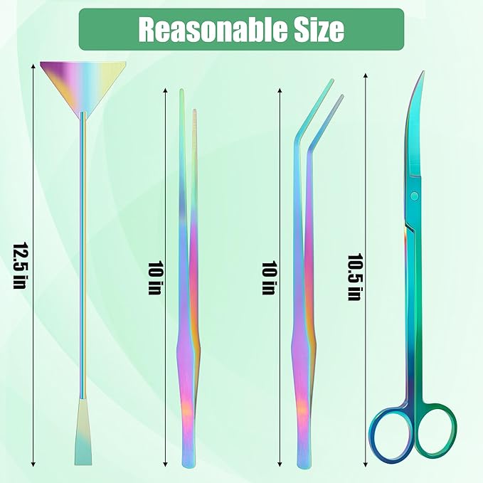 Aquarium Aquascape Tools Kit, 4 in 1 Anti-Rust Aquatic Plant Aquascaping Tool Stainless Steel Black Tweezers Scissors Spatula for Aquarium Tank Clean Fish Tank Aquascape Accessories Set-PawvioPets