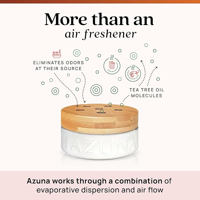 Azuna Air Freshener & Odor Eliminator for Strong Odor | 1 Room Kit Includes (1) Empty Luxe Glass Jar & 8oz Refill with Tea Tree Essential Oil Gel | Sandalwood | Last 60-90 Days-PawvioPets