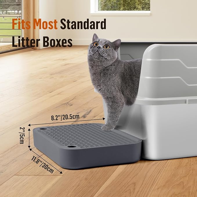 Cat Litter Box Ramp Mat with Filter Function, Cat Step Pedal Stool for Self-Cleaning Litter Box, Easy to Clean, Ideal for Kitten & Elderly Cats (Dark Grey)-PawvioPets