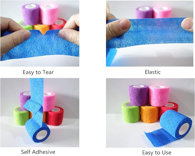 6 Pack 2" x 5 Yards Self Adhesive Bandage Wrap Breathable Cohesive Vet Wrap for Pets, Elastic Self-Adherent Tape for Sports, Wrist, Ankle (Mixed Colors)-PawvioPets