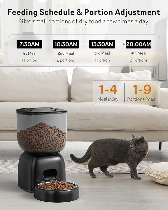 Automatic Cat Feeder, Cat Food Dispenser Battery-Operated with 180-Day Battery Life, Timed Pet Feeder for Cats and Dogs, Desiccant Bag, Programmable Portion Control, 4 Daily Meals, 10s Voice Recorder-PawvioPets