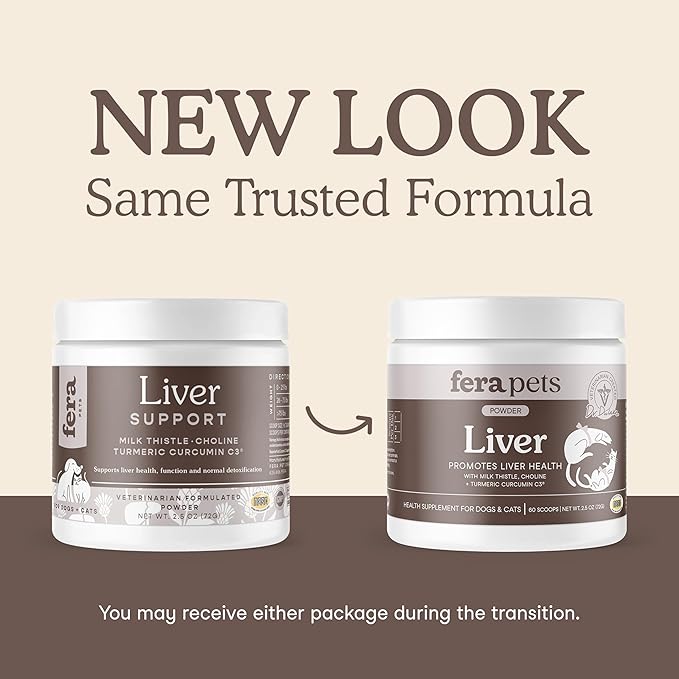 Fera Pets Liver Supplement for Dogs & Cats with Milk Thistle, Choline & Turmeric - Organic Botanicals - Enhances Liver Function, Immunity, Detoxification, & Metabolic Function - Powder - 60 Scoops-PawvioPets