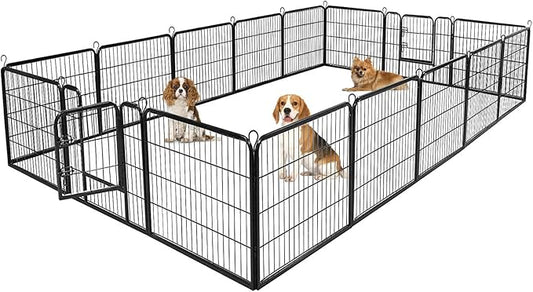 BestPet Dog Playpen Indoor 32 inch 16 Panels Metal Dog Pen Pet Dog Fence Outdoor Exercise Pen with Doors,Pet Puppy Playpen for RV Camping Yard, Black-PawvioPets