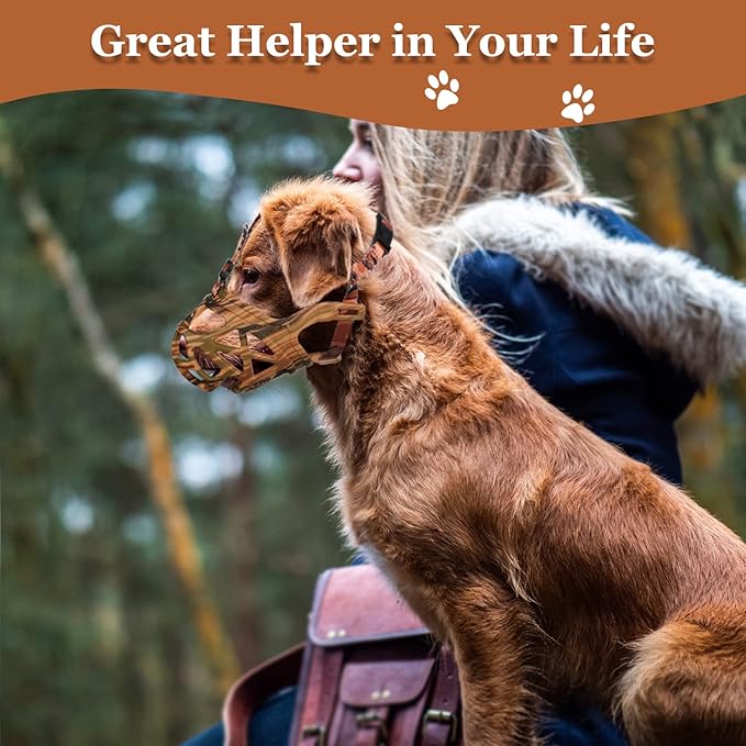 Dog Muzzle, Printed Basket Muzzle for Small Medium Large Dogs Dachshund, Beagle, German Shepherd, Breathable Pet Muzzles to Prevent Biting Chewing Scavenging, Allows Panting and Drinking-PawvioPets