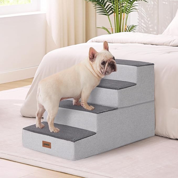 Dog Steps for Couch - Extra Wide Pet Stairs for Small Dogs and Cats, Dog Steps with Non-Slip Bottom Grey 3 Steps, Grey-PawvioPets