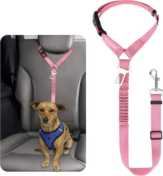 BWOGUE Pet Dog Cat Seat Belt Reflective Car Dog Headrest Restraint Leash Elastic Buffer Bungee Adjustable Tangle-Free Safety Leads Vehicle Seatbelt Harness for Small, Medium and Large Dogs (1 Pack)-PawvioPets