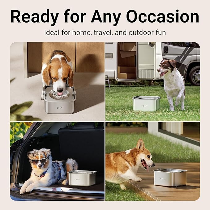 DownyPaws No Spill Water Bowl for Dogs,101oz/3L Stainless Steel Slobber Stopper, No Drip Slow Drinking Dog Water Bowl, No Mess Dog Water Dispenser Spill Proof, Dishwasher Safe, Silver-PawvioPets