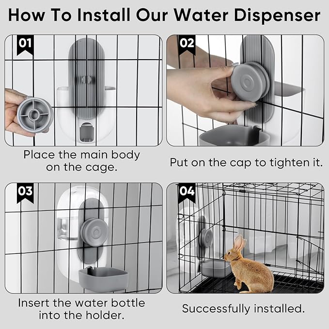 28oz Hanging Automatic Water Dispenser，Rabbit Water Bottle,Bunny Guinea Pig Ferret Water Bowl for Cage,Suitable for Small Animal Puppies(Cage Grid Spacing Over 1.2'') (Gray)-PawvioPets