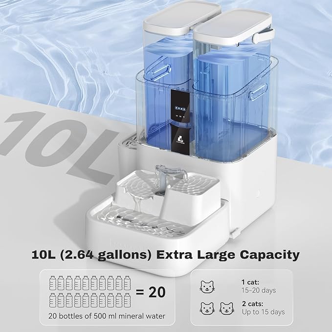 Daily Fresh Cat Water Fountain 10L/338oz Self Filling and Cleaning, Pet Water Dispenser with Filter System for Dogs, 5G Wi-Fi Smart Bowl Wastewater Separation & No Slimy with Quiet Pumps-PawvioPets