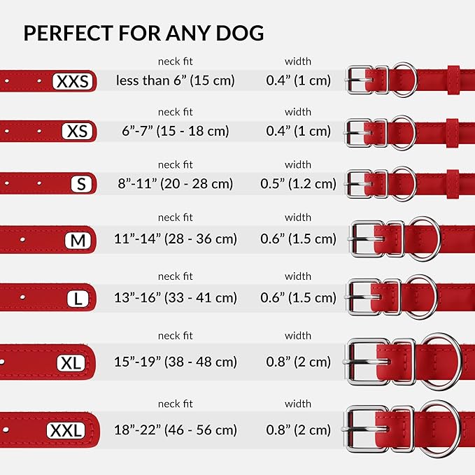 CollarDirect Rolled Leather Dog Collar, Soft Padded Round Puppy Collar, Handmade Genuine Leather Collar Dog Small Large Cat Collars 13 Colors (13-16 Inch, Red Smooth)-PawvioPets