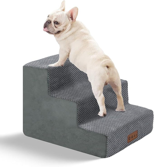 GGIB Dog Stairs for Small Dogs Cats Non-Slip Dog Steps for High Bed Pet Stairs for Sofa Couch Pet Ramp Pet Steps with Removable Washable Cover, Grey, 13" H, 3-Step-PawvioPets