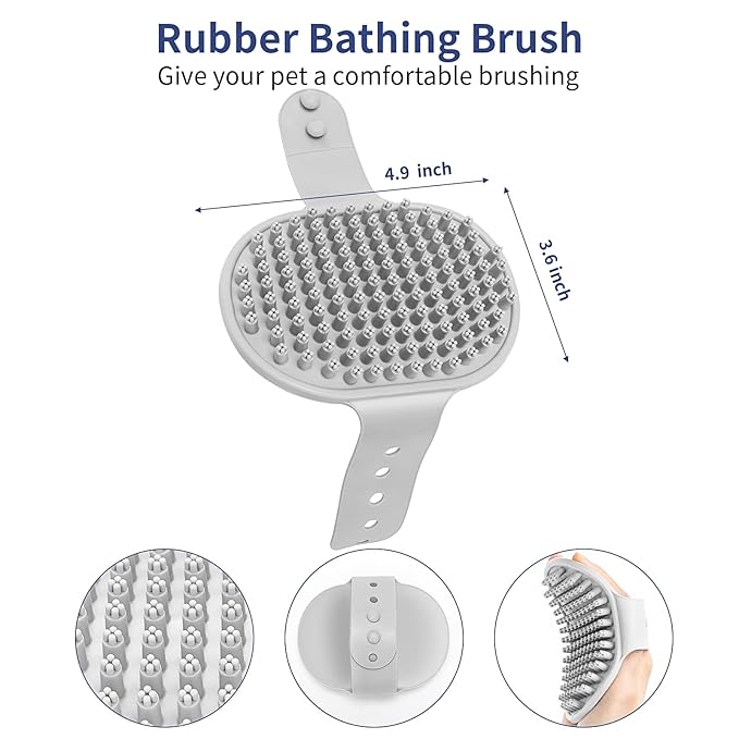 5 in 1 Dog Grooming Kit - Self-Cleaning Slicker Brush for Shedding Short Long Haired Dogs & Cats, Includes Pet Comb, Flea Comb, Bath Brush, Undercoat Rake - Complete Fur Care Set - Gray-PawvioPets