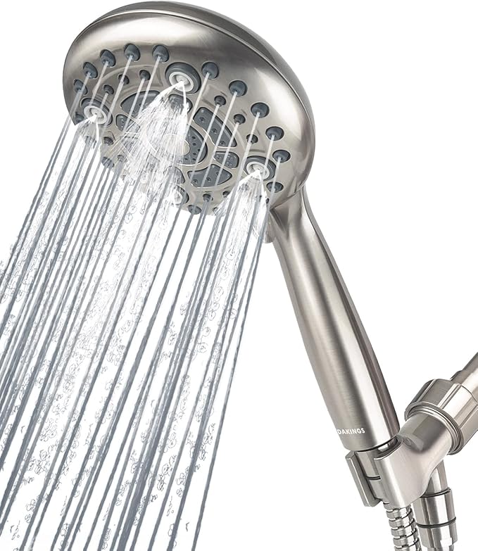 DAKDAKINGS 6 Spray Modes High Pressure Handheld Showerhead Set Upgraded 5 Inches Shower Head with Handheld Spray Brushed Nickel Handheld Shower Head 60 Inches Stainless Steel Hose-1-Min Install-PawvioPets