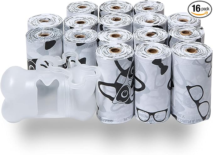 Best Pet Supplies Dog Poop Bags (240 Bags) for Waste Refuse Cleanup, Doggy Roll Replacements for Outdoor Puppy Walking and Travel, Leak Proof and Tear Resistant, Thick Plastic - White-PawvioPets