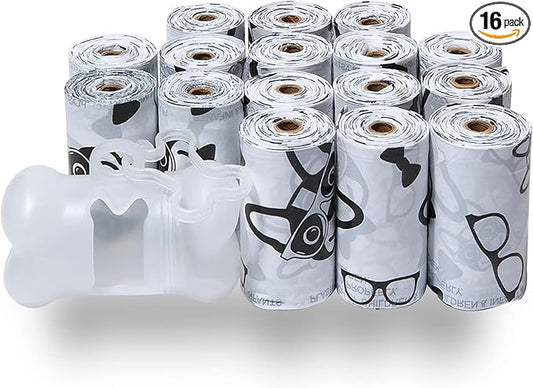 Best Pet Supplies Dog Poop Bags (240 Bags) for Waste Refuse Cleanup, Doggy Roll Replacements for Outdoor Puppy Walking and Travel, Leak Proof and Tear Resistant, Thick Plastic - White-PawvioPets