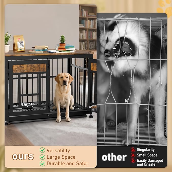 48 Inch Heavy Duty Dog Crate Furniture for Large Dogs, Decorative Pet House End Table, Extra Large Wooden Cage Kennel Furniture Indoor-PawvioPets