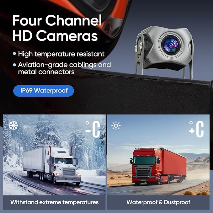 4-Channel 1080P Backup Camera for Truck/RV/Semi Trailer/Van/Cars 10.2inch Touch Monitor with DVR Recording/Playback/Bluetooth/FM Radio/Music/Video Player-PawvioPets