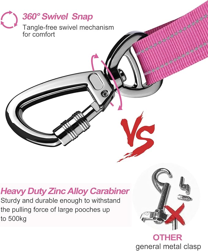 AUBELL Dog Seat Belt for Car,Updated 3-in-1 Adjustable Reflective Bungee Heavy Duty Dog Car Harness Tether with Clip Hook Latch & Buckle,Swivel Zinc Alloy Carabiner,Hotpink-PawvioPets