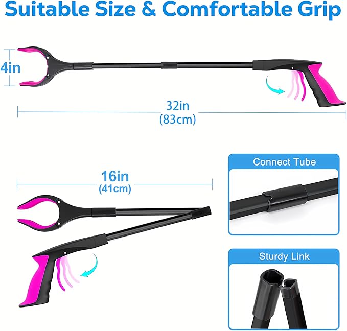 Grabber Reacher Tool - 32” Extra Long Foldable Gripper and Reaching Tool - Heavy Duty Pick Up Stick Grabbers for Seniors, Trash, Surgery Recovery Must Haves Gifts (Black Purple)-PawvioPets