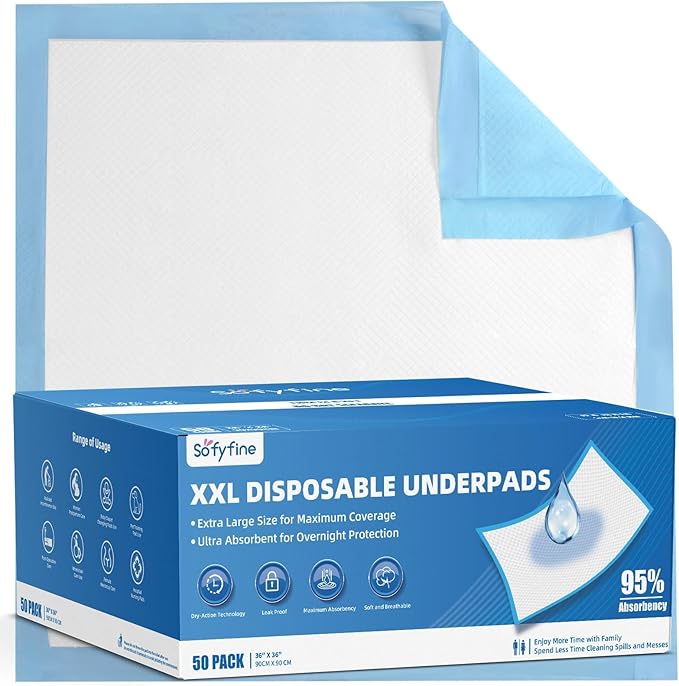 50 Count Extra Large Chucks 36"x36" Thicken Elderly Adults Incontinence Bed Pads Disposable, Heavy Duty Absorbency Underpads Waterproof, XXL Extra Large Puppy Pee Training Pad-PawvioPets