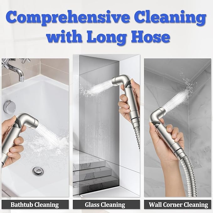 Dog Shower Attachment Metal, YDmeet Pet Shower Attachment for Fast and Clean Pet Bathing and Dog Washing, Brass Shower diverter, Adjustable Pet Shower Sprayer, 8 ft Hose and Shower Holder, Brushed-PawvioPets