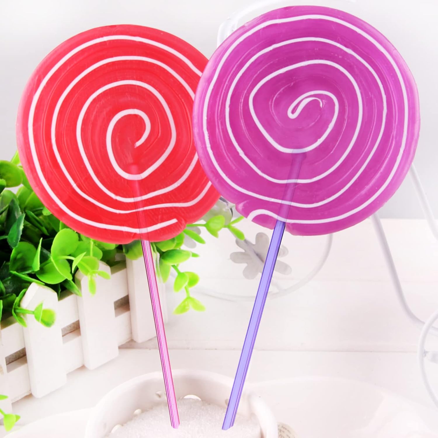 100-PCS 5 Colol Plastic Swizzle Sticks, Crystal Cake Pops, Cocktail Coffee Drink Stirrers, Stir Sticks, 7.24 Inch (Pink, Yellow, Blue, Purple, Green)