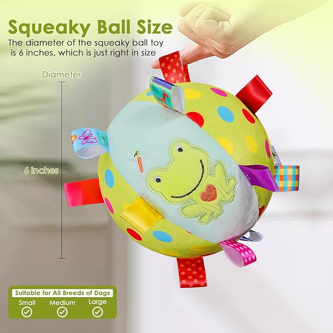 Dog Squeaky Plush Toy with Straps, 6-Inch Soft Stuffed Ball with Cotton Material and Bell Built-in, Pet Interactive Fetch Toy for Small to Large Dog-PawvioPets