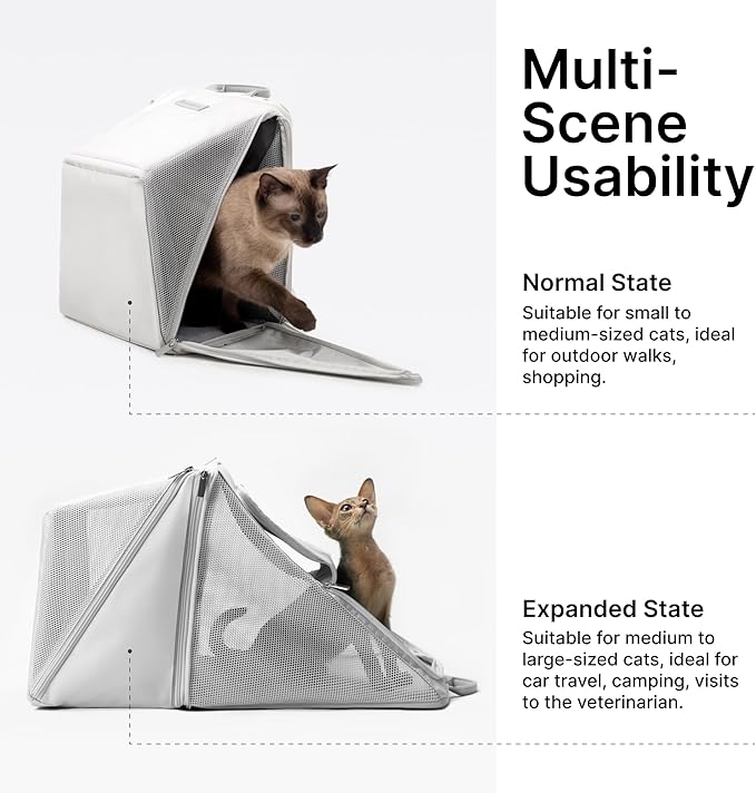 Expandable Cat Backpack Carrier Pet Soft-Sided Mesh Backpack Carrier for Cats Small Dogs Dual-Layer Ventilated Privacy Cat Backpack for Travel Outdoor Camping (Midnight Black)-PawvioPets