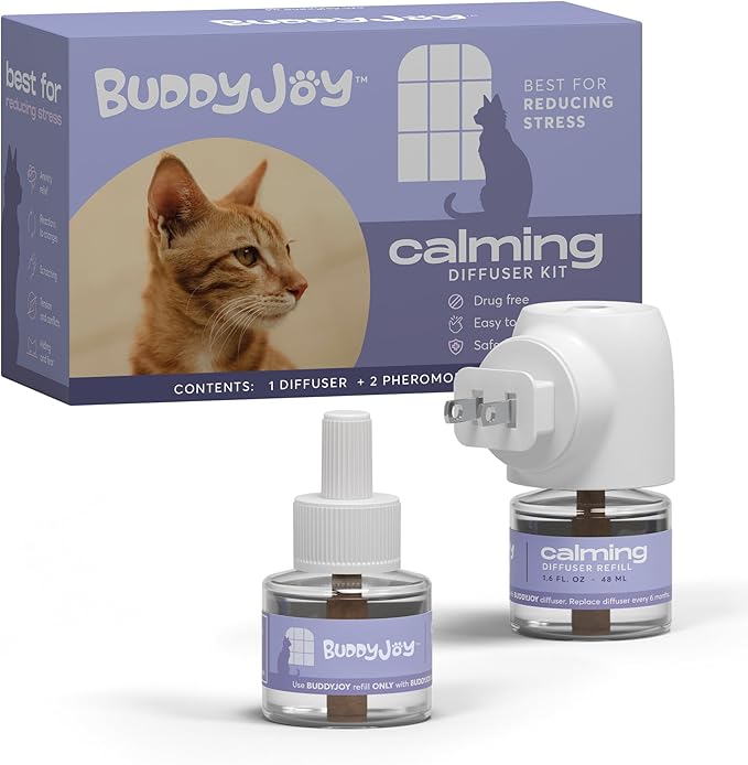 Cat Calming Diffuser Refills – Long-Lasting 30-Day Formula with Pheromones for Stress Relief, Relaxation, and Anxiety Reduction in Cats – (1 Diffuser + 2 Refills)-PawvioPets
