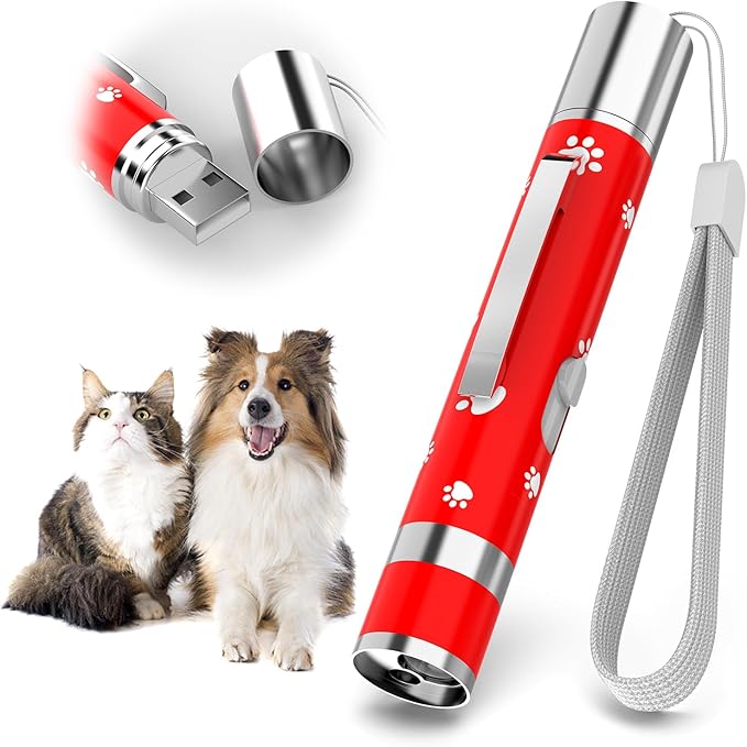 EAWONGEE Cat Toys Rechargeable, Indoor Cats Chase Light, Interactive for Kitty Pet Dog with 3 Light Modes 5 Patterns, Red-PawvioPets