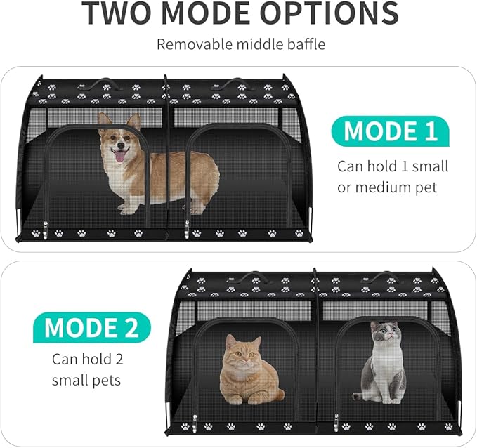 Double Cat Car Travel Carrier, Twin Compartment Show House Cat Cage/Condo，Portable Pet Crate for 2 Cats Travel Double Dog Crate Set for Long Distance Travel-PawvioPets