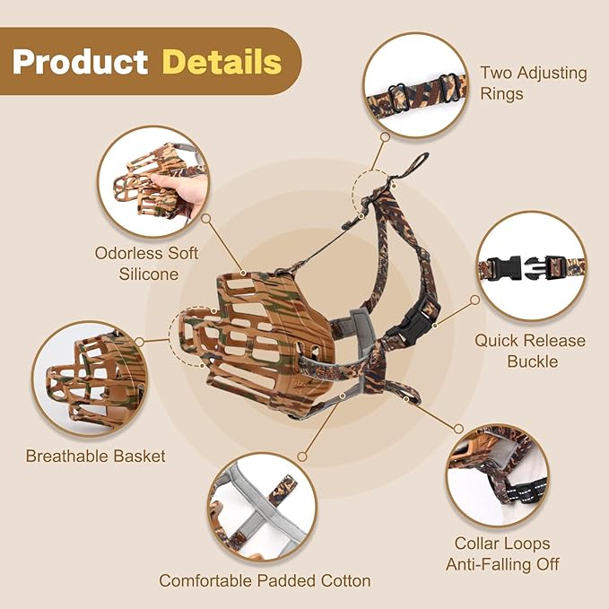 Basket Muzzle to Prevent Biting, Dog Muzzle for Large Medium Small Dogs Allows Panting Drinking Anti Chewing, Perfect for Grooming Trimming Training and Aggressive Reactive Dogs (Brown, Size 5)-PawvioPets