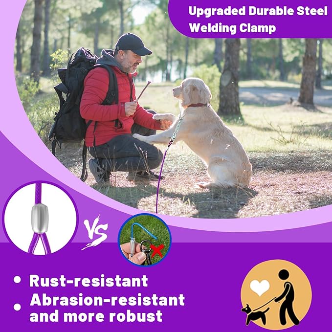 Dog Tie Out Cable - 10/15/20/25/30FT Heavy Duty for Large Dogs Up to 250LBS - Rosy Pink/Blue/Purple/Silver/Red/Green/Yellow-PawvioPets