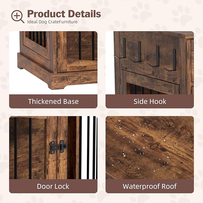 40 Inch Furniture-Style Dog Crate-Multipurpose Wood Pet Crate Furniture with Double Doors,2 Drawers, Decorative Dog House Indoor for Smal/Medium Dogs, Brown Finish-PawvioPets