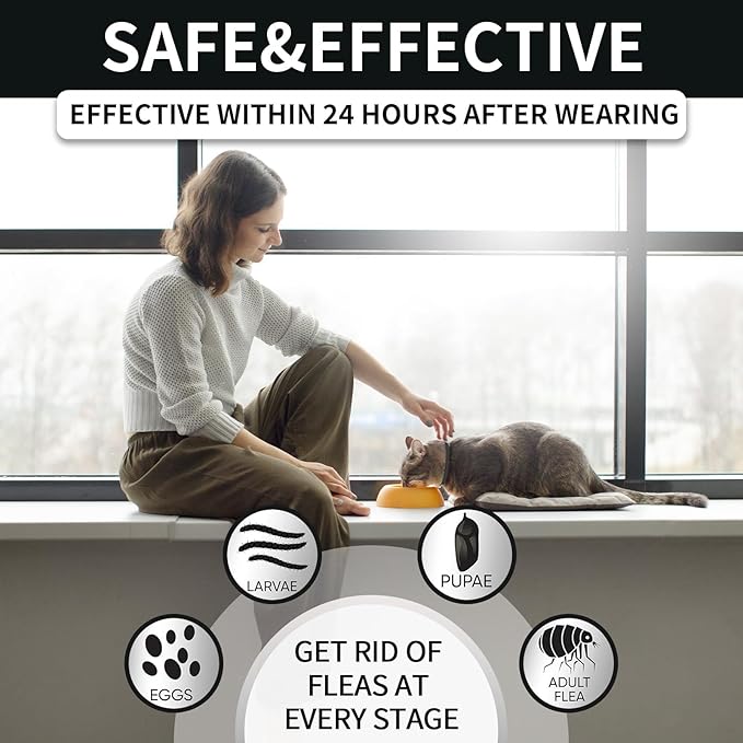 4 Pack Flea and Tick Collar for Cats, 32 Months Treatment Prevention, Waterproof Adjustable Kitten Collar, Black Grey-PawvioPets