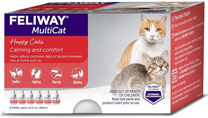 FELIWAY® MultiCat 6 x 30 Day Cat Calming Refills for Pheromone Diffuser, 6 x 48ml Value Pack- Helps Reduce Conflicts and Signs of Tension in Multi-Cat Households-PawvioPets