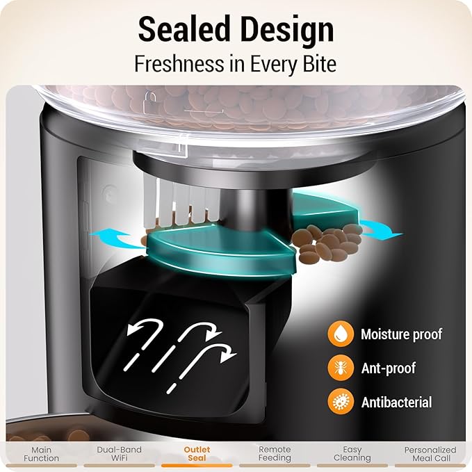 5L Automatic Cat Feeder with Sealed Outlet: 5G WiFi Automatic Dog Feeder with APP Control, Auto Cat Food Dispenser with Voice Recording for Pets, Detachable for Easy Clean - 21 Cup-PawvioPets