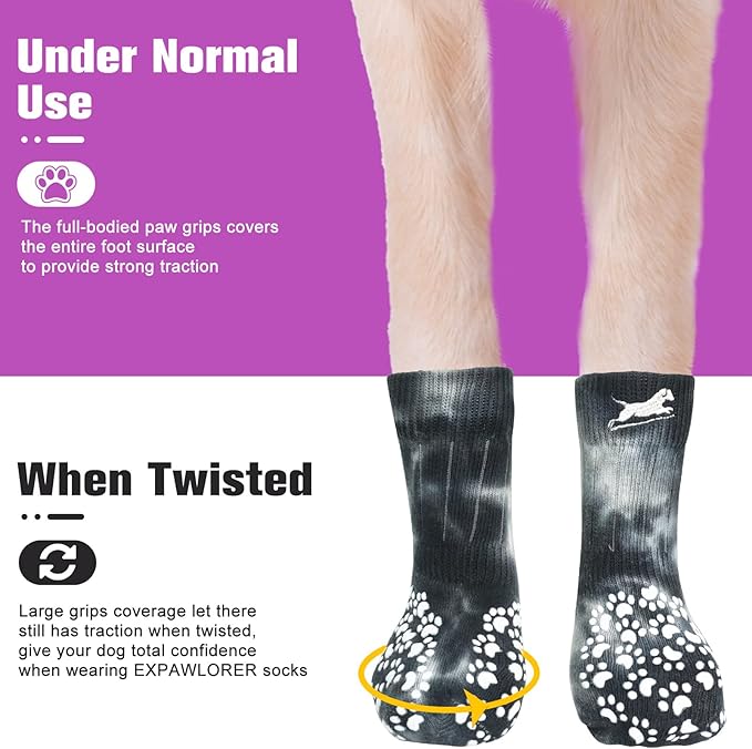 EXPAWLORER Anti Slip Dog Socks to Prevent Licking Paws, Dog Shoes for Hot Pavement, Dog Booties for Small Medium Large Senior Dogs, Traction Control Dog Boots & Paw Protectors for Hardwood Floors-PawvioPets