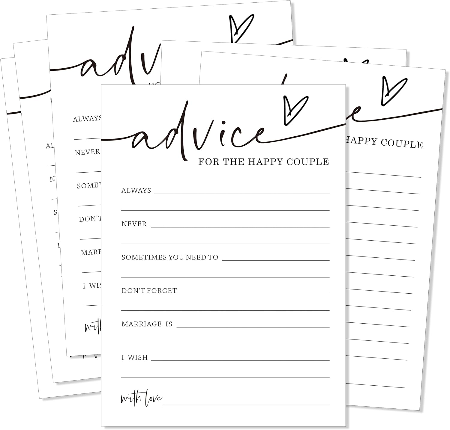 Wedding Advice Cards - Advice and Wishes for the Newlyweds Mr and Mrs Bride & Groom Perfect for Bridal Shower Wedding Games and Guest Book Alternative Pack of 25 Minimalist White 5x7 Inch Cards - A10