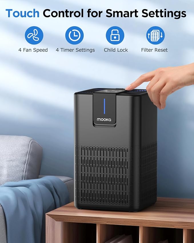 Air Purifiers for Home Large Room Up to 1250 Ft²,MOOKA H13 HEPA Air Purifier for Pets Dust Odor Smoke,Aromatherapy Function,Air Cleaner with 15dB Quiet Sleep Mode for Bedroom Office Living Room,Black-PawvioPets