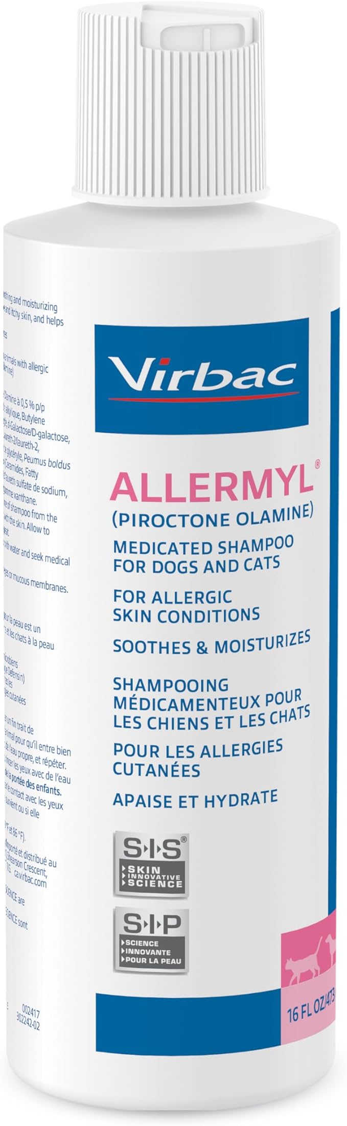 Allermyl Piroctone Olamine Medicated Pet Shampoo - Hypoallergenic Shampoo for Dogs and Cats, Soothing and moisturizing Dog Shampoo for Allergic Skin (by Virbac)-PawvioPets