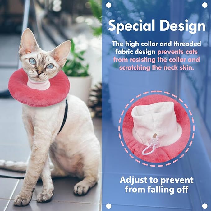Adjustable Cat Recovery Cone, Comfortable & Lightweight Elizabethan Collar to Stop Licking or Scratching, Suitable for Skin Disease & Wounds Protection After Surgery, Pink Medium-PawvioPets
