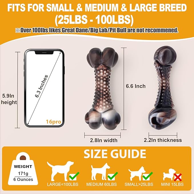 Dog Chew Toys for Aggressive Chewers, Tough Chew Toys for Dogs Large Small Medium, Indestructible Dog Bone Toy For Chewer, Durable Nylon for Puppy Dogs Teething Toy to Keep Them Busy,Beef Flavor Gift-PawvioPets