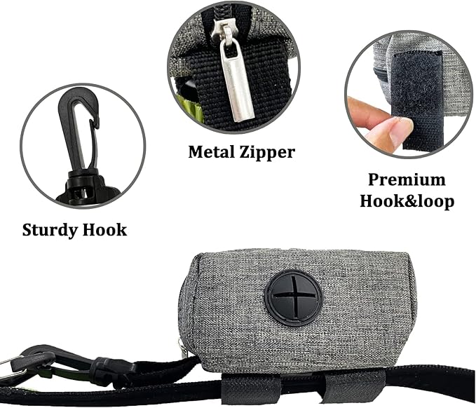 (2 Pack) Dog Poop Bag Holder for Leash,Doggie Waste Bag Dispenser Small Doggy Poop Bag Zipper Pouch with Carabiner Clip, Leash Attachment Holder for Pet Puppy Poop Bags-PawvioPets