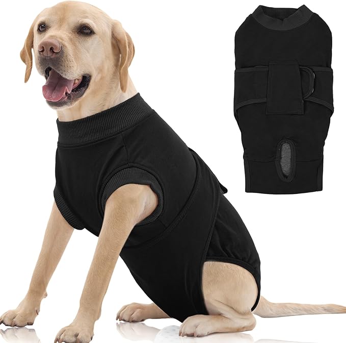 FUAMEY Dog Recovery Suit Male,Dogs Surgery Neuter Suits Puppy Spay Shirts for Female Protect Dog's Skin Anti Licking Abdominal Wounds Doggie Onesie Pet Bodysuit Alternative to Cone Black XL-PawvioPets
