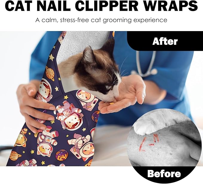 27.6" Cat Grooming Wrap, Self Adhesive Cat Wrap for Cutting Nails, Anti-Escape Calming Cat Swaddle Wrap for Medicine Ear Cleaning, Anti-Scratch Cats Burrito Restraint Blanket, Practical Pet Tool-PawvioPets