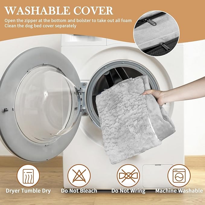 Comfort Expression Medium Dog Beds Waterproof Orthopedic Foam Dog Sofa Beds for Medium Large Dogs Comfy Pet Bed with Washable Removable Cover & Non-Slip Bottom(Medium,Grey White)-PawvioPets