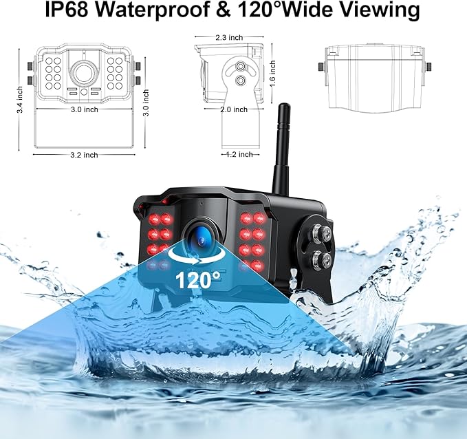 Fookoo HD 1080P 7-inch Wireless Backup Camera for Furrion RV, 7" Split Screen Monitor Plug-Play Easy Setup Rear View Camera DIY Guide Lines Waterproof for Truck RV Trailer Camper Motorhome - DW70101-PawvioPets