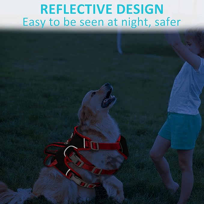 Escape Proof Dog Harness, No Pull Reflective Adjustable Vest with Easy Control Lift Handle, No Choke Soft Padded Breathable Full Body Pet Harness for Walking Hiking and Training (Red, Small)-PawvioPets